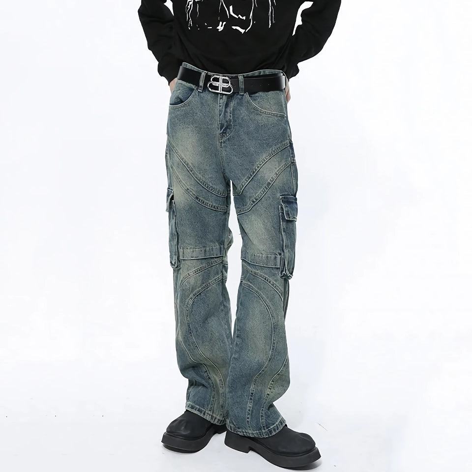 Herren-Jeanshose mit weitem Bein und Patchwork-Farbverlauf