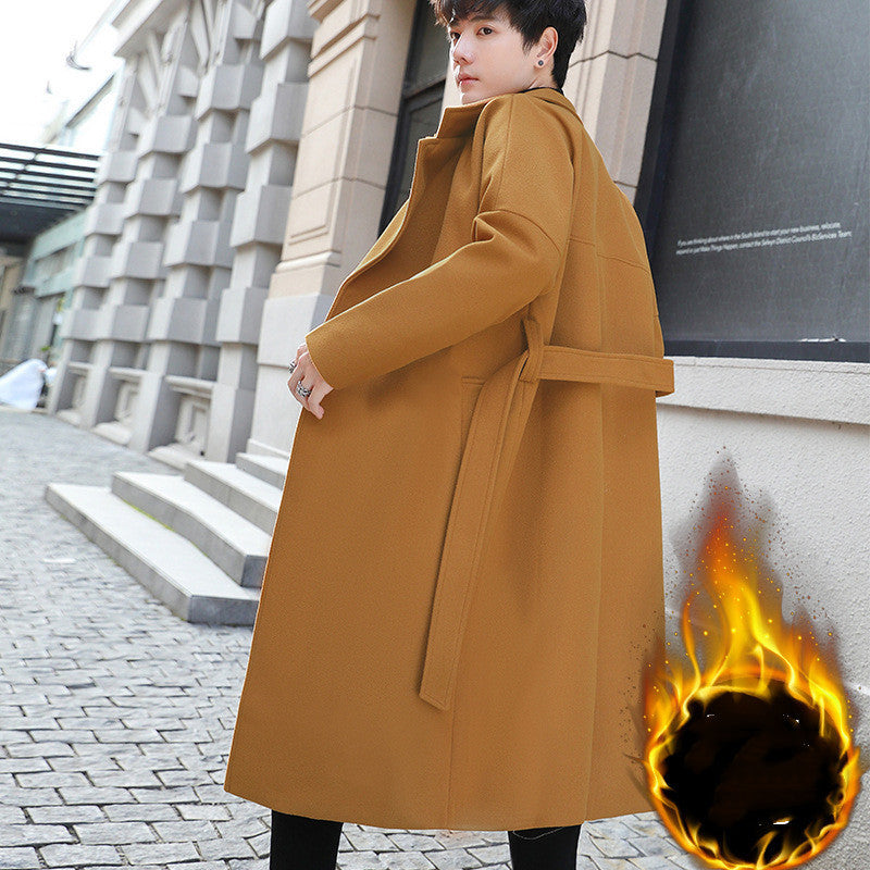 Men's Mid-length Thick Korean Style Trendy Woolen Coat Trench Coat