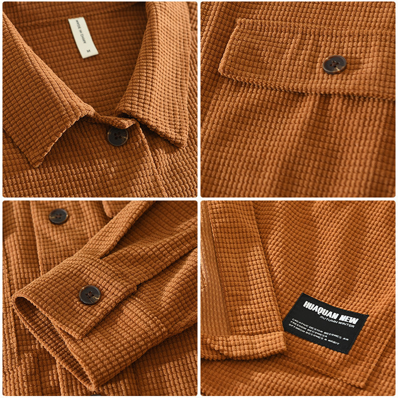 Camisa de manga larga con diseño de gofres, estilo japonés, ropa de trabajo