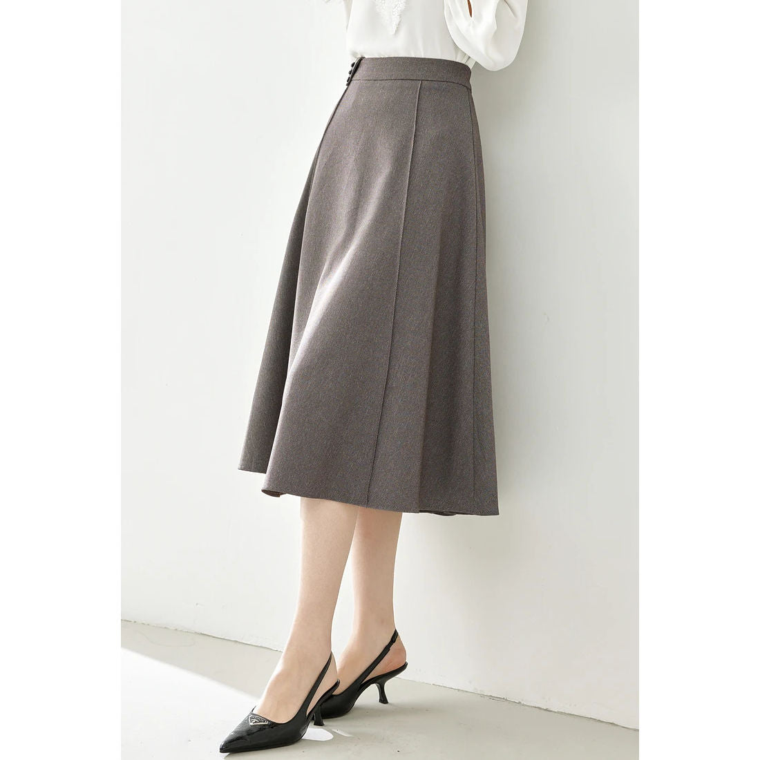 Falda midi elegante de cuadros color café para mujer