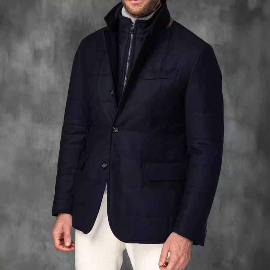 Chaqueta de traje versátil con botones y cuello alto para hombre estilo retro británico