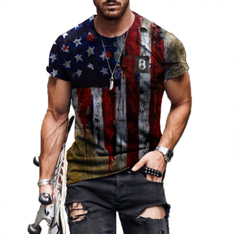 Camisa informal de manga corta con estrellas y rayas para hombre