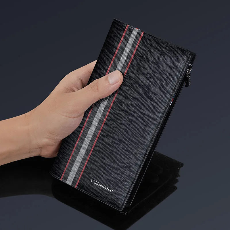 Lange Herrenbrieftasche aus Leder mit Multi-Kartenhalter und Handyfach