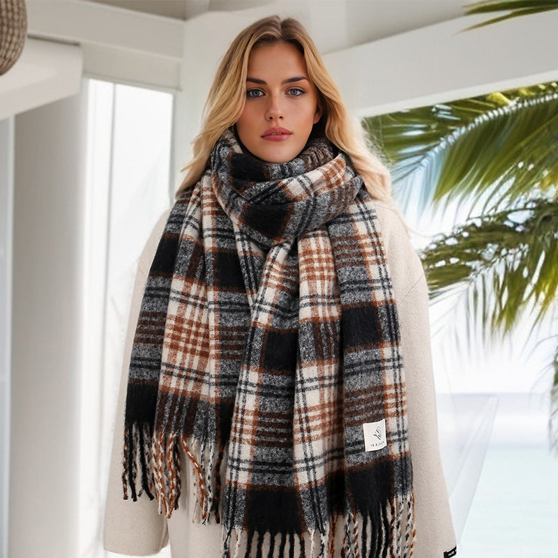 Eleganter, karierter Kaschmirschal – dicker und warmer Wickelschal