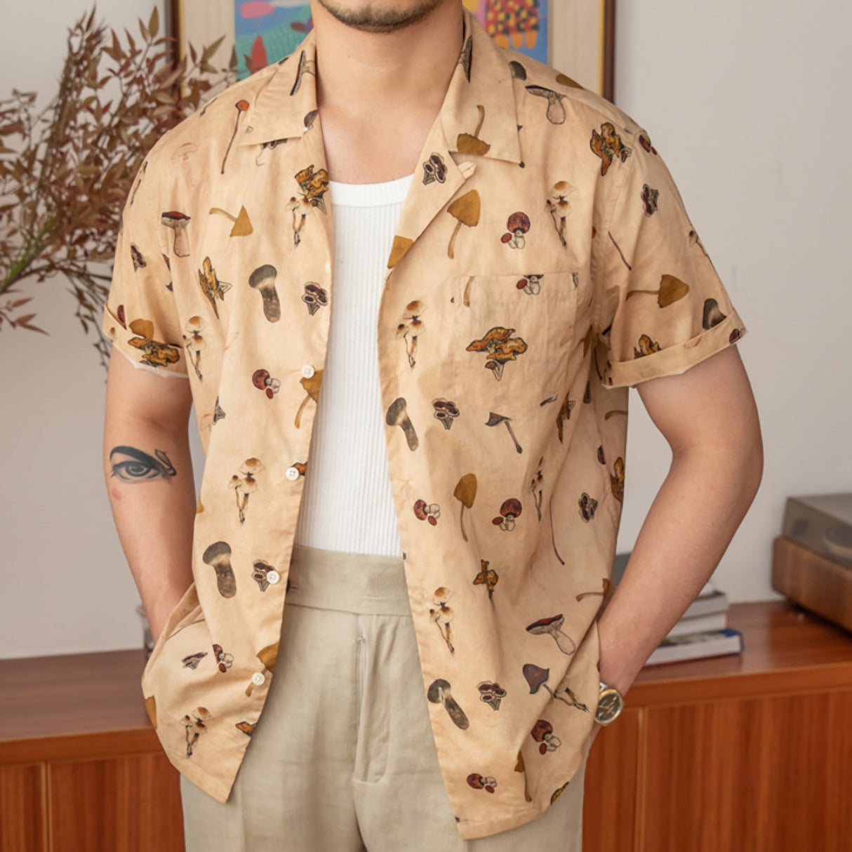 Camisa vintage de manga corta