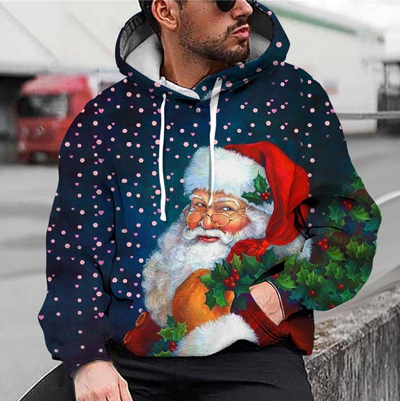 Sudadera con capucha con estampado digital 3D de elementos navideños