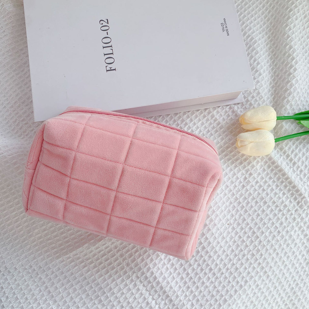 Bolsa de cosméticos de piel de felpa: bolsa de maquillaje de viaje con cremallera