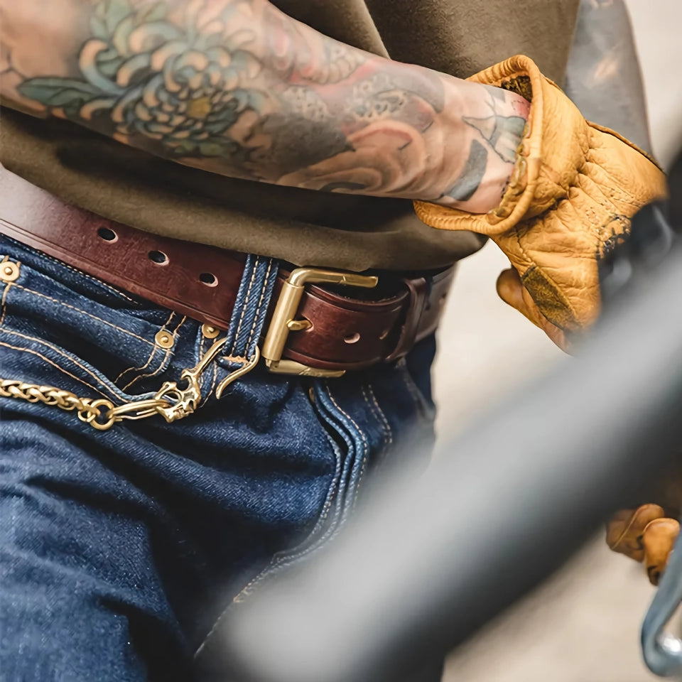 Echtledergürtel mit klassischer Dornschließe für Herren - Hochwertiger Kaffeeriemen