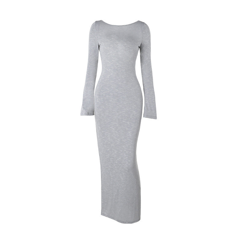 Gestricktes, rückenfreies, schmal geschnittenes Langarmkleid mit Schnürung für Damen
