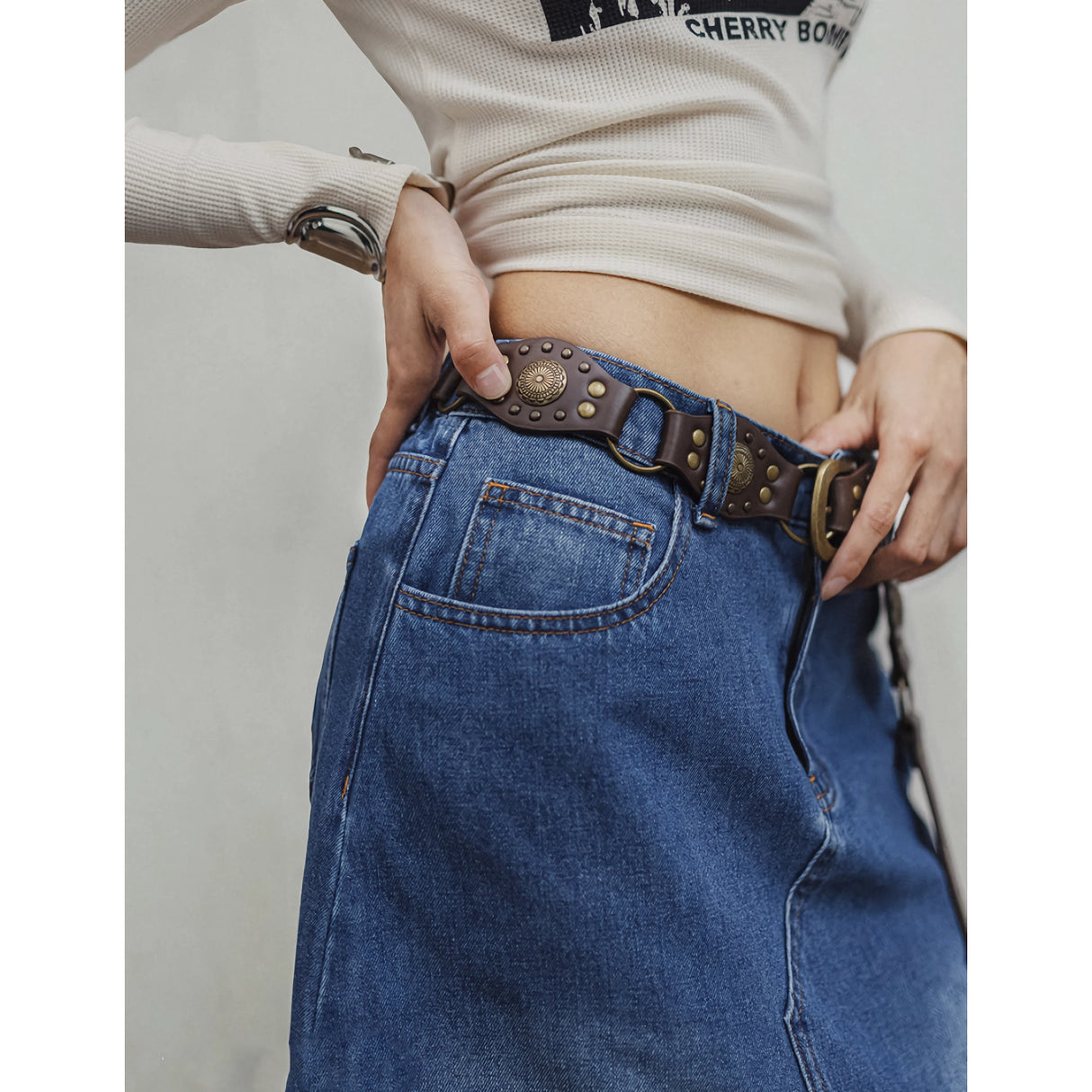 Falda vaquera asimétrica lavada estilo vintage en forma de A para mujer