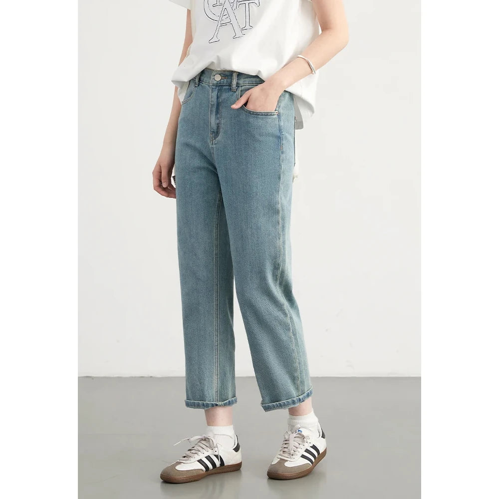 Pantalones vaqueros de mezclilla de cintura alta para mujer