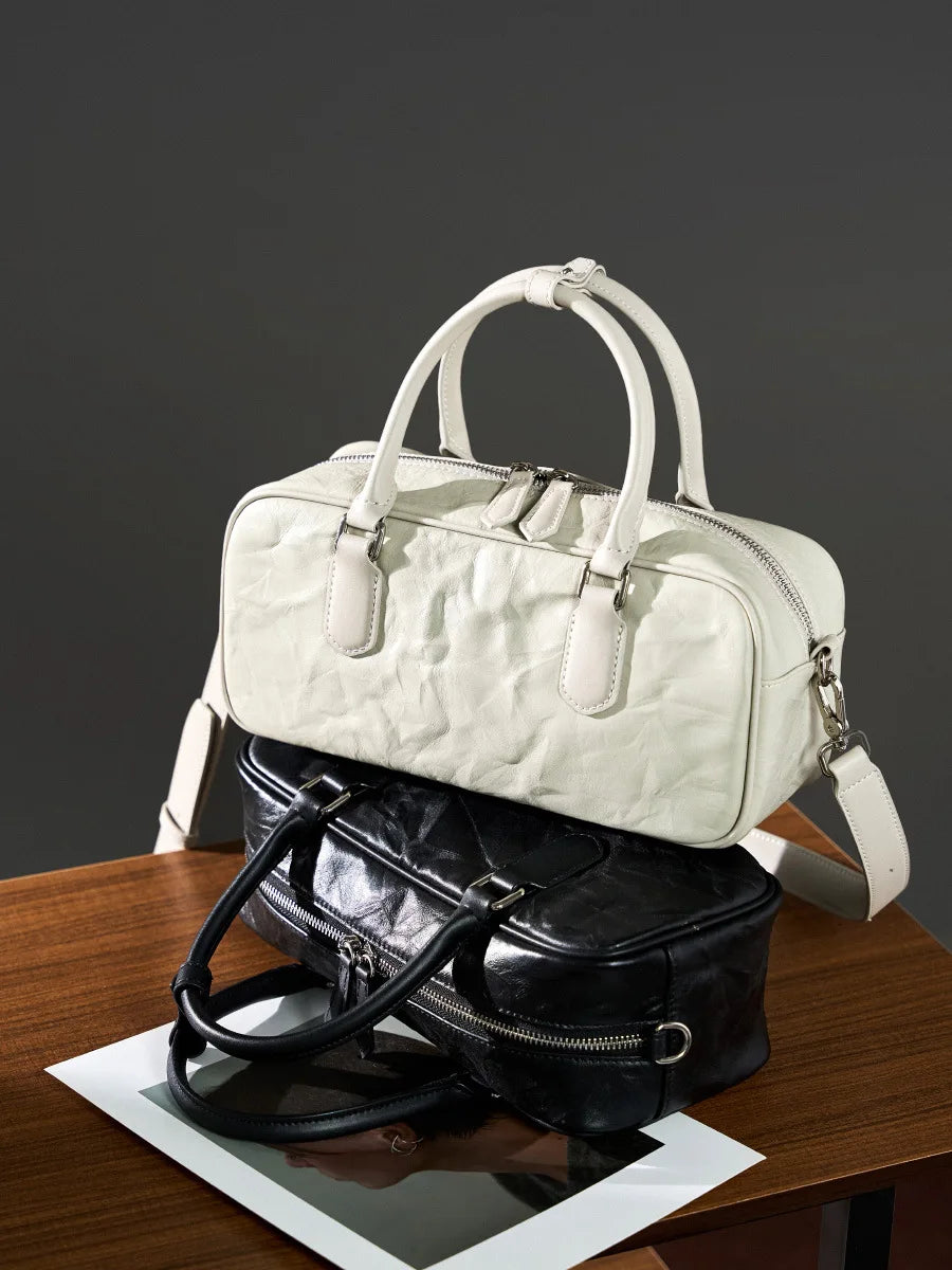 Bolso de mano vintage de lujo de piel auténtica para mujer