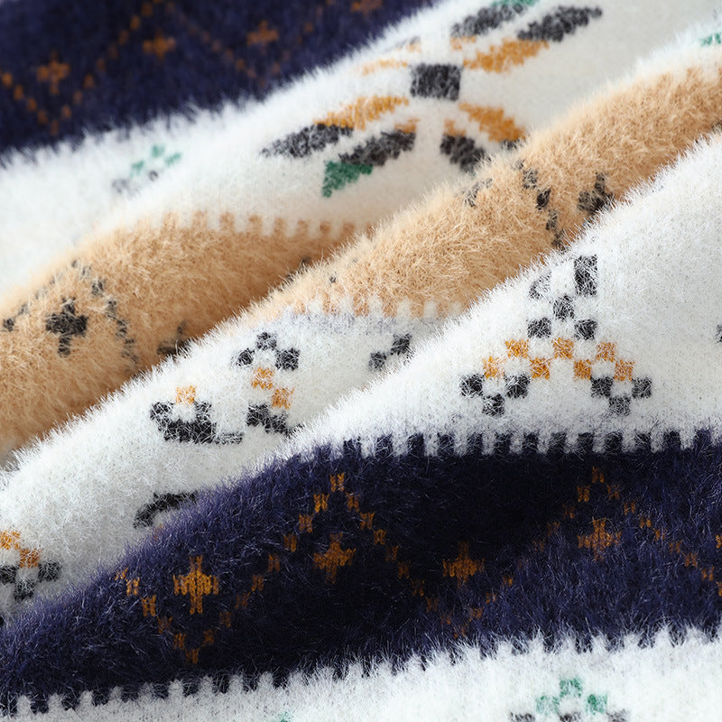 Suéter de cuello medio alto con pelo de visón grueso para adolescentes