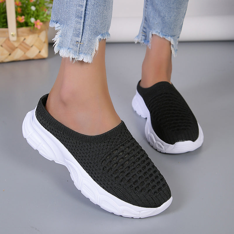 Pantuflas de plataforma de malla sin cordones para mujer