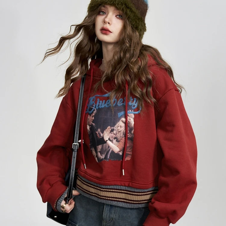 Rote Fleece-Kapuzenpullover für Damen