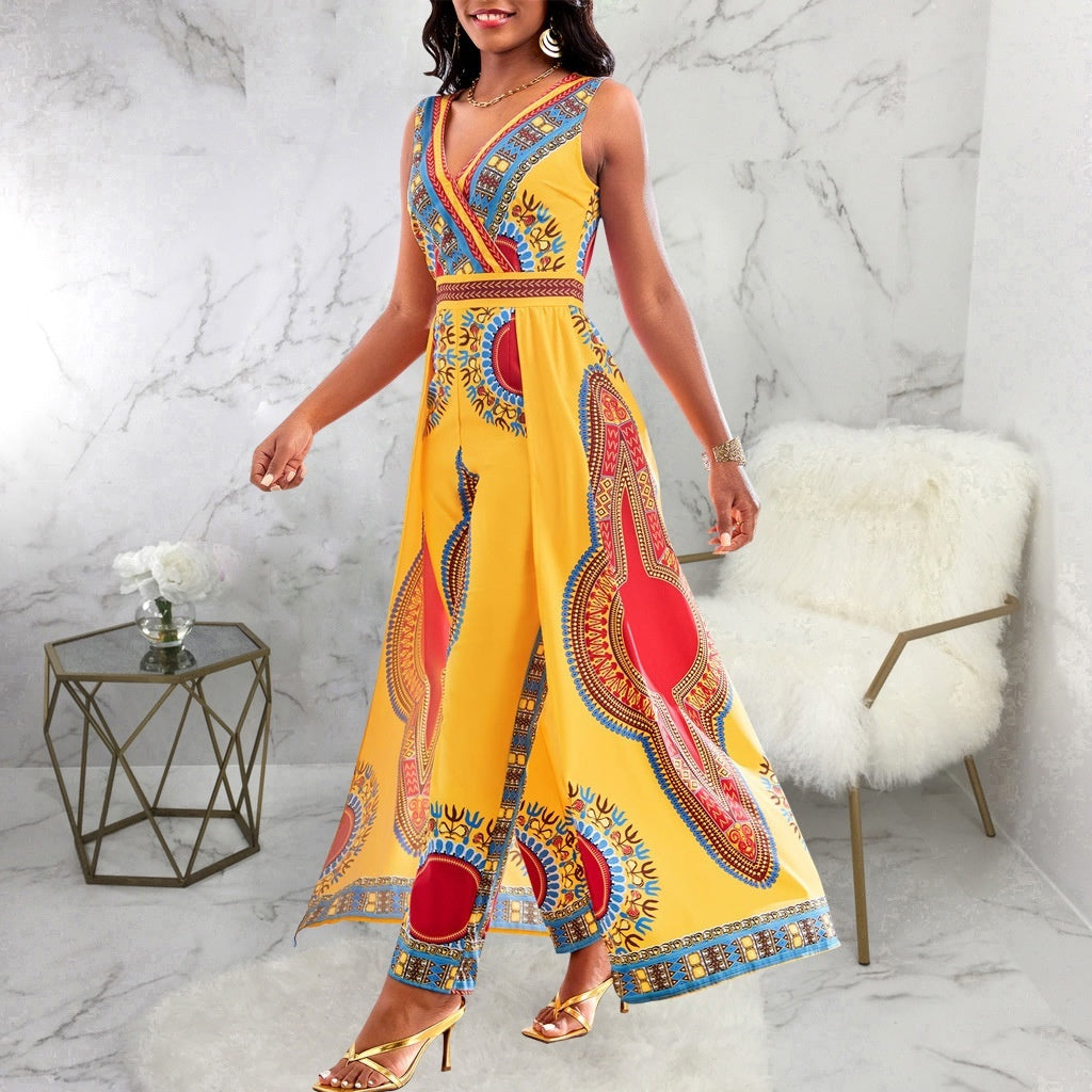 Mono de mujer con escote en V y estampado digital de moda