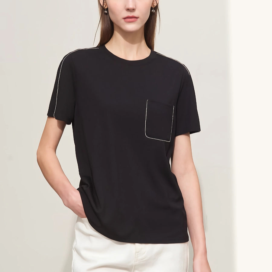 Camiseta minimalista informal de manga corta y cuello redondo para mujer