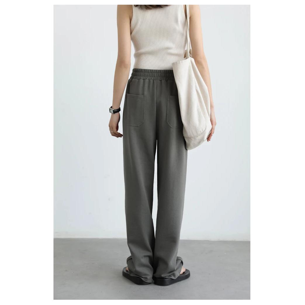Pantalones deportivos casuales rectos de algodón con cintura elástica para mujer
