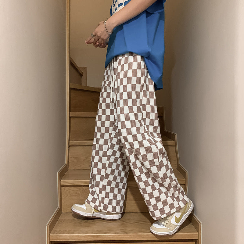 Plaid Casual Hosen Männer Neue Mode Hohe Taille Hängenden