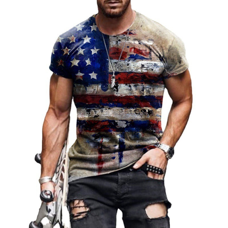 Camisa informal de manga corta con estrellas y rayas para hombre