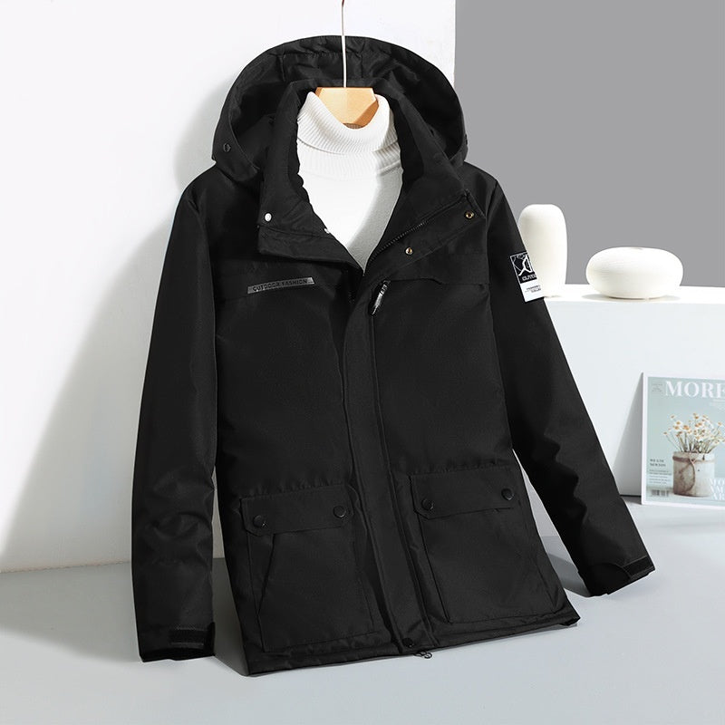 Chaqueta de plumón de pato para hombre, de longitud media, gruesa, con cuello de piel grande