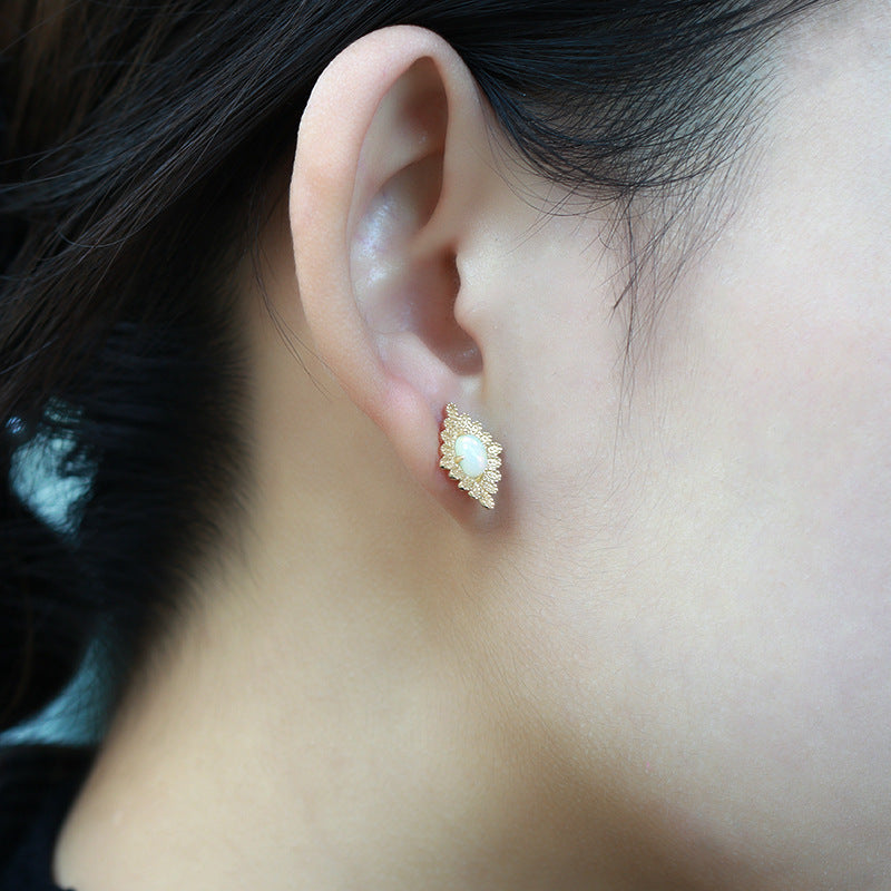 Vintage Natural Opal Earrings 925 Silver - Dazpy