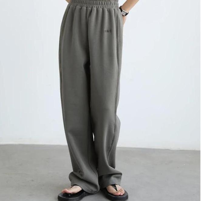 Pantalones deportivos casuales rectos de algodón con cintura elástica para mujer