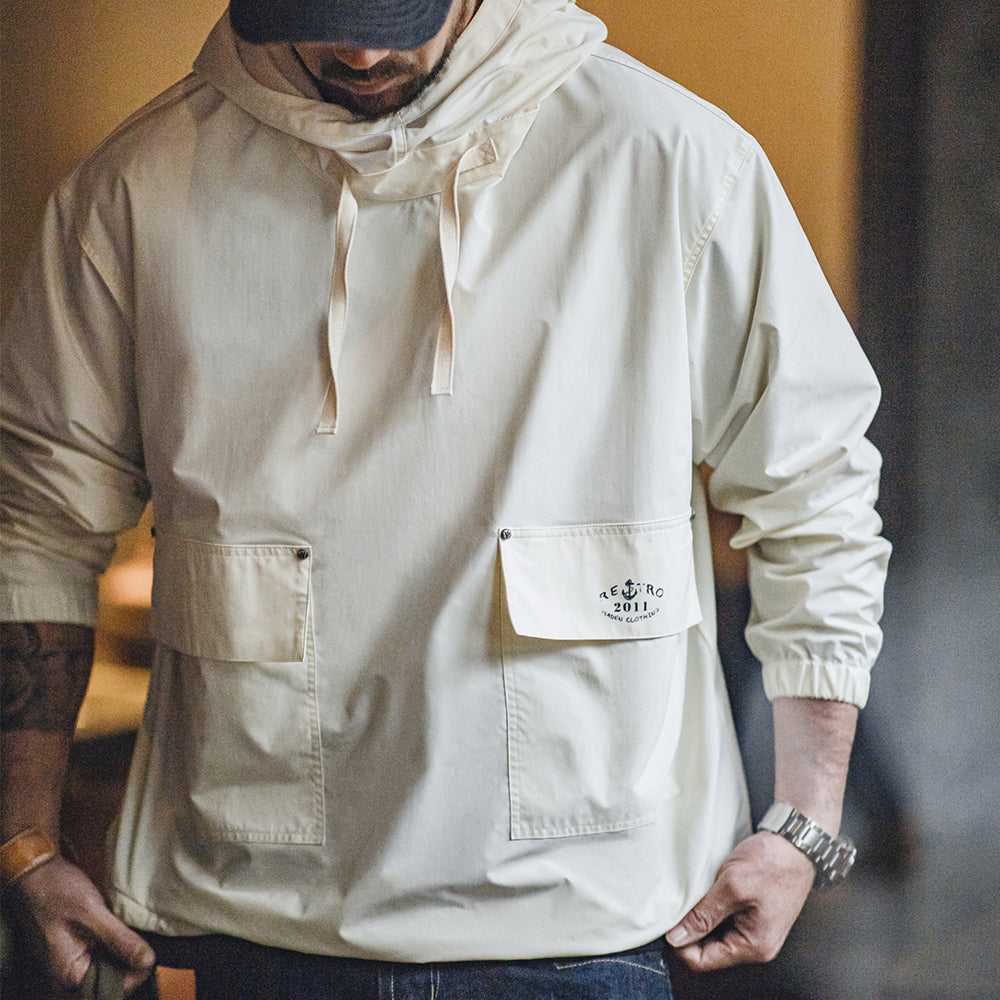 Sudadera con capucha vintage cortavientos para hombre