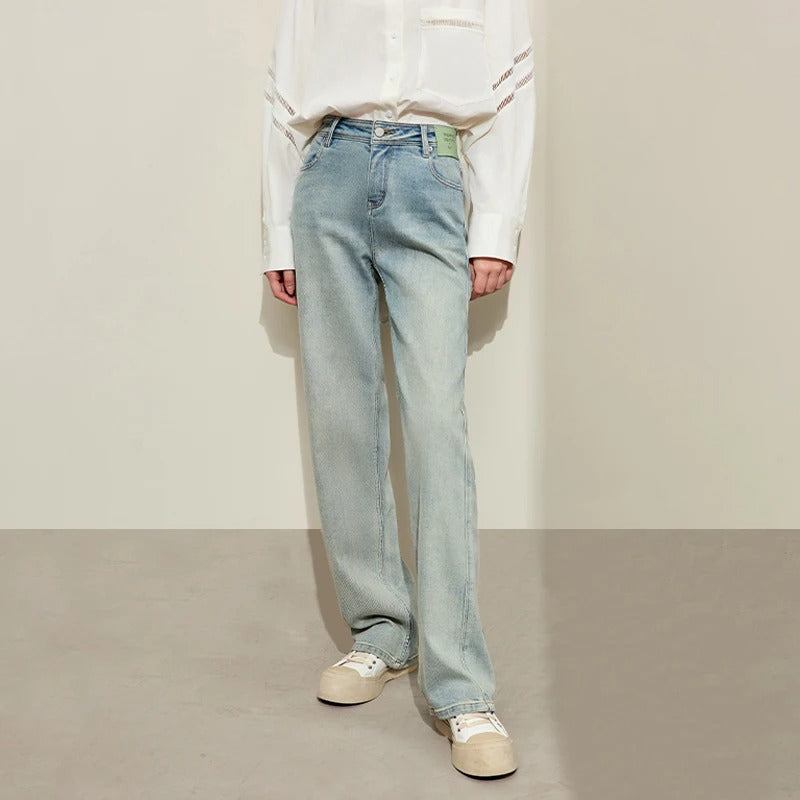 Retro-Jeanshose mit weitem Bein für Damen
