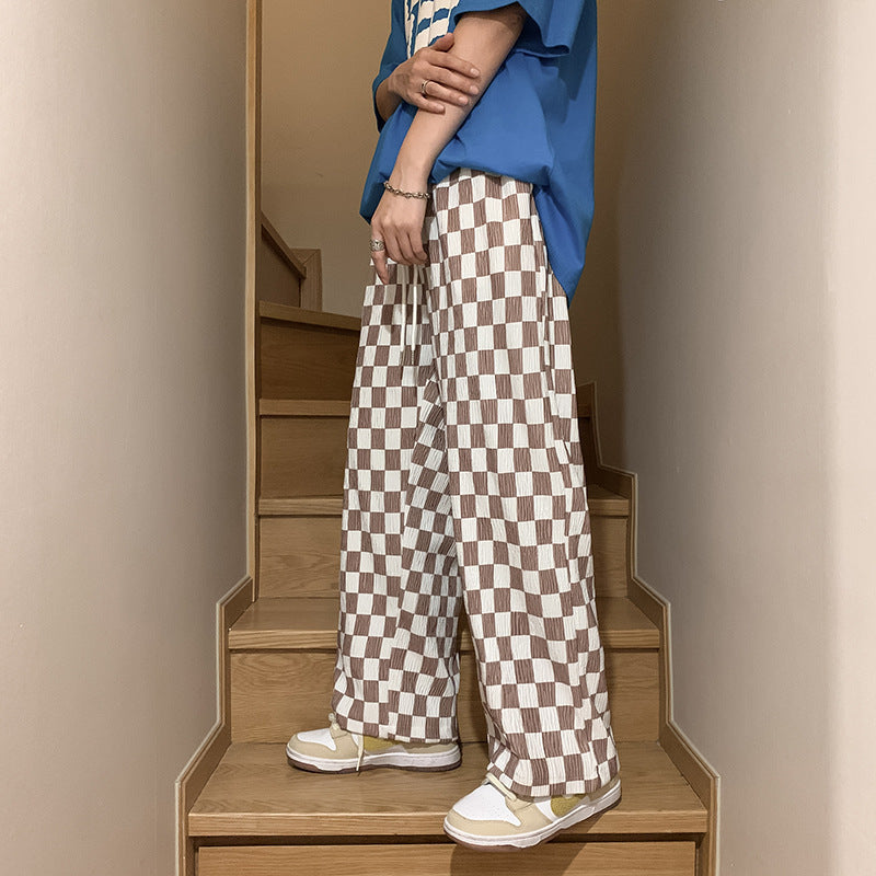 Plaid Casual Hosen Männer Neue Mode Hohe Taille Hängenden