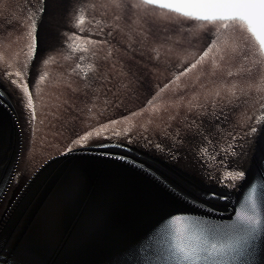 Herren Stehkragen Lederjacke Plüsch Freizeit