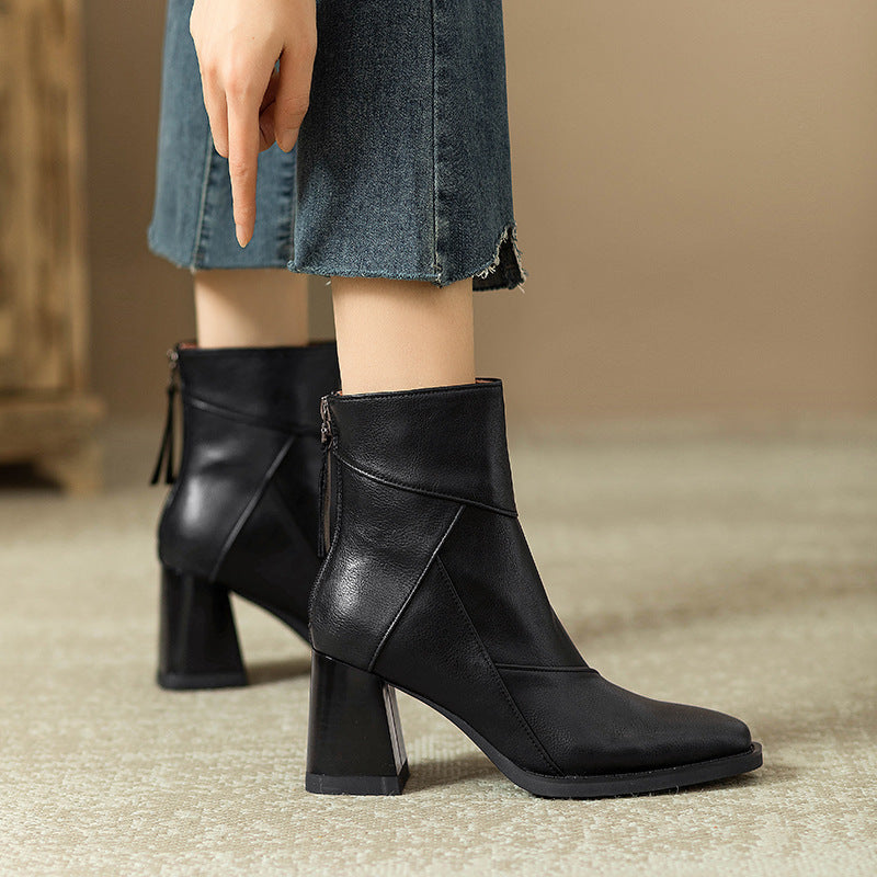 Damen Stiefel mit Blockabsatz Braun Britischer Stil Retro