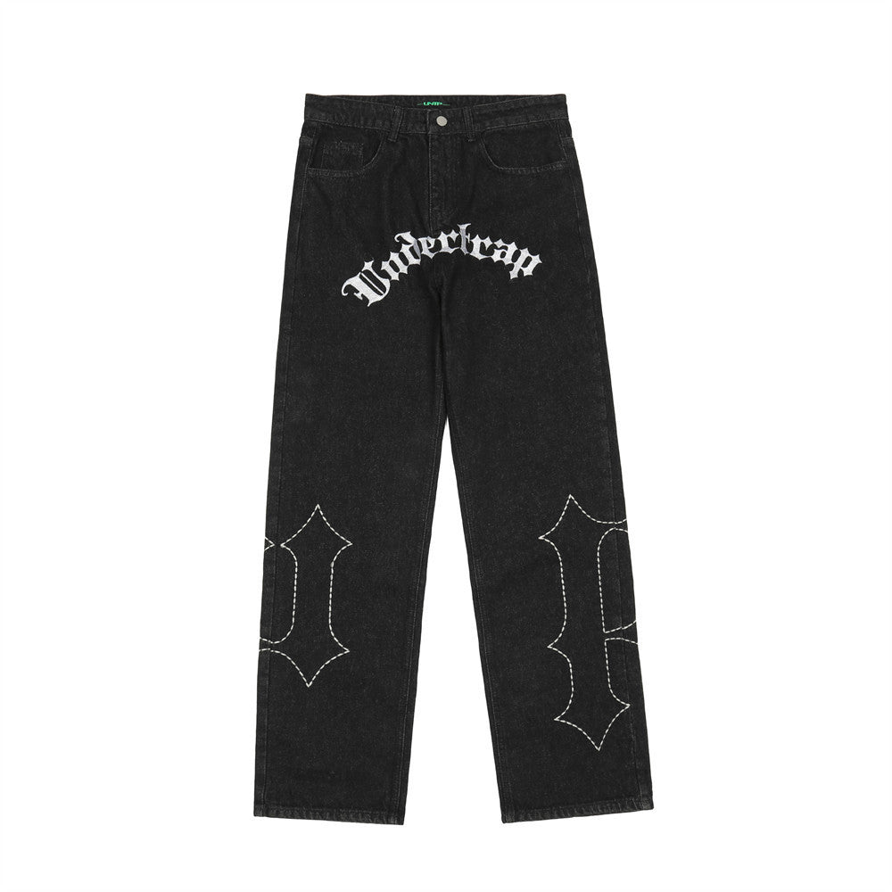Jeans mit Buchstabenstickereien im europäischen und amerikanischen Stil