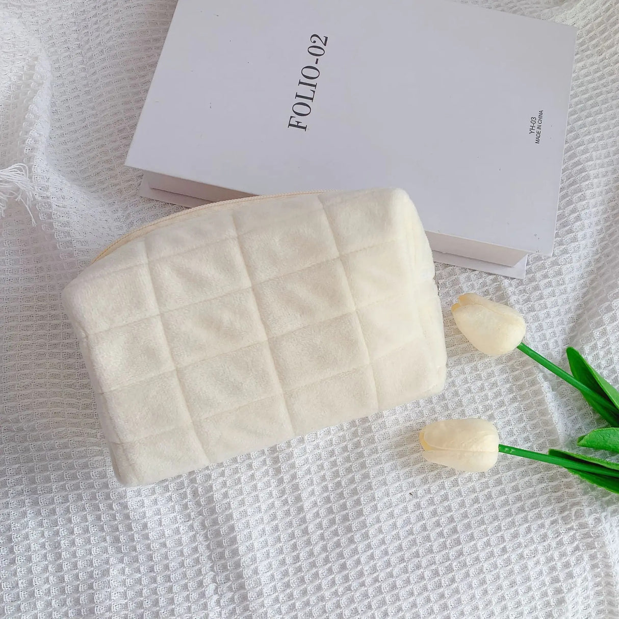 Bolsa de cosméticos de piel de felpa: bolsa de maquillaje de viaje con cremallera