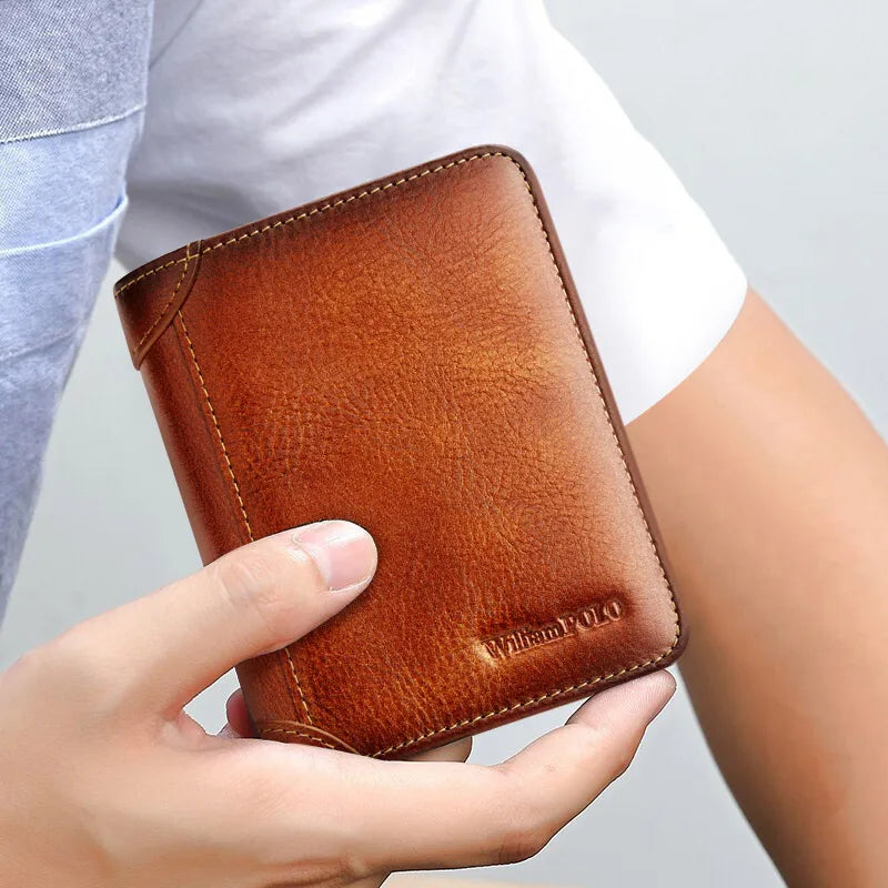 Luxuriöse Herren-Geldbörse aus echtem Leder – Hochwertiger kleiner Kartenhalter und Retro-Geldbörse