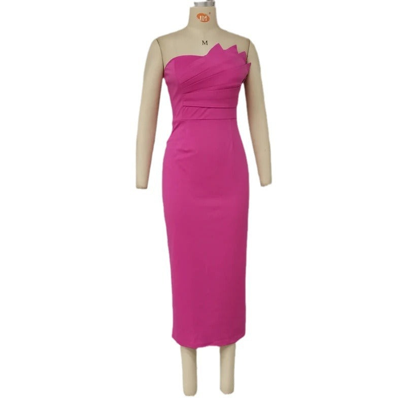 Vestido tubo ajustado plisado de moda para mujer