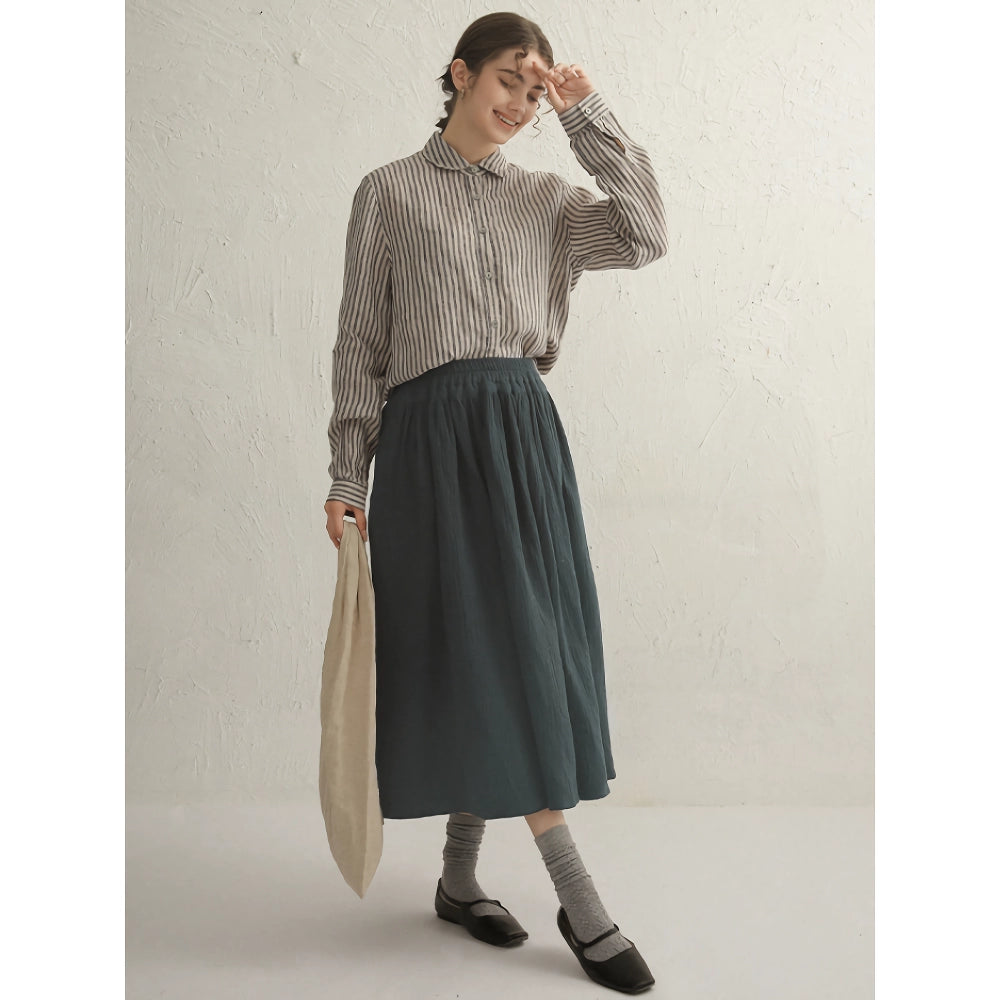 Camisa de manga larga de lino y algodón a rayas vintage