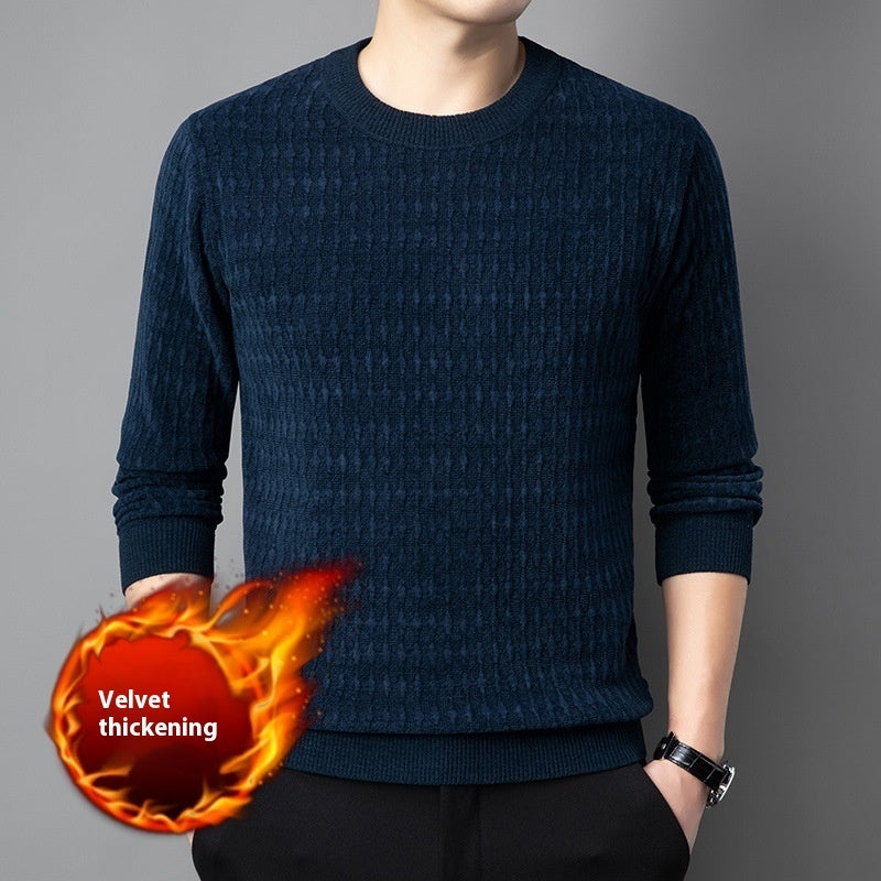 Suéter de terciopelo de algodón europeo con cuello redondo para hombre, informal