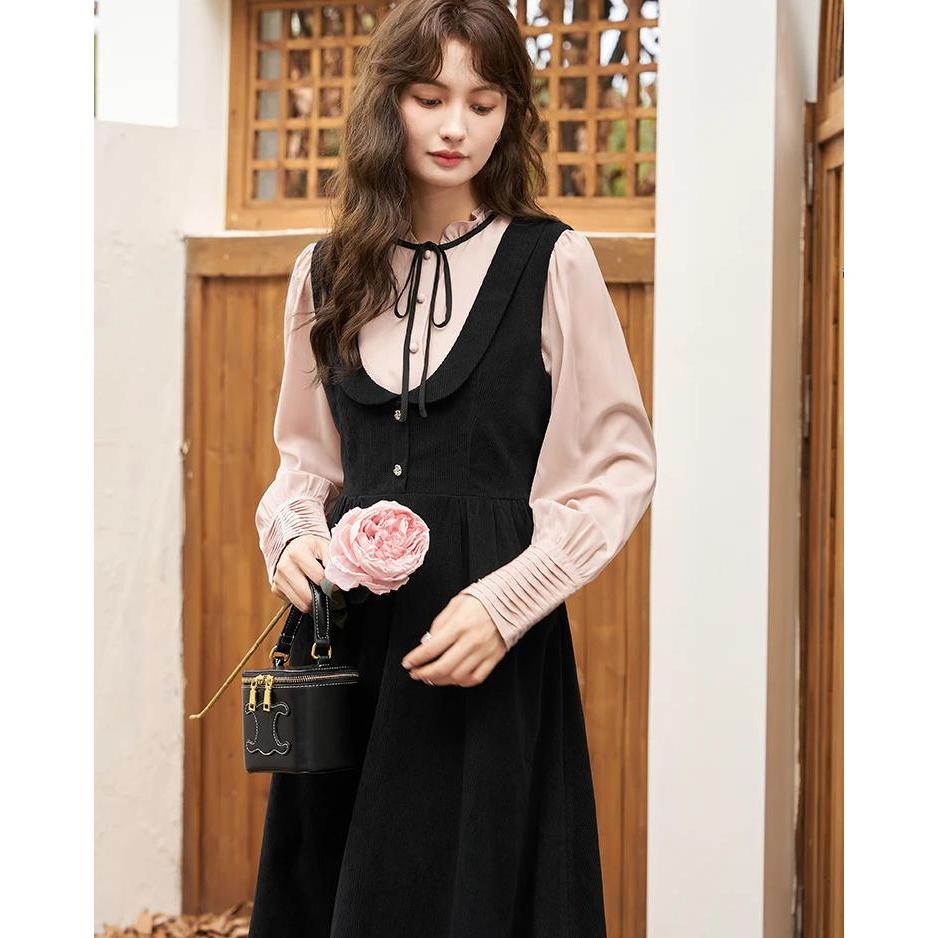 Elegantes französisches Vintage A-Linien Trägerkleid für den Herbst