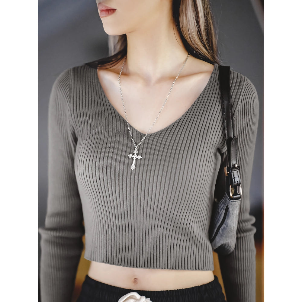 Retro Strickpullover mit V-Ausschnitt