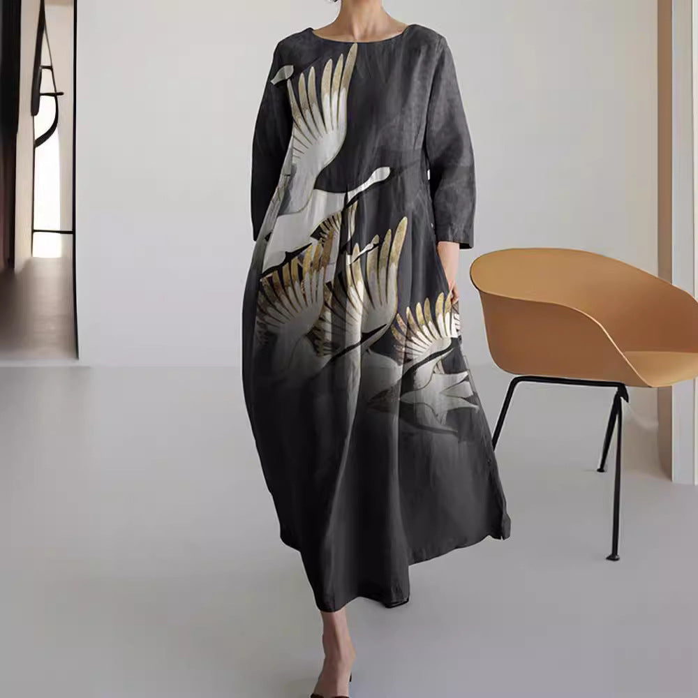 Vestido de otoño con mangas y cuello redondo en tallas grandes