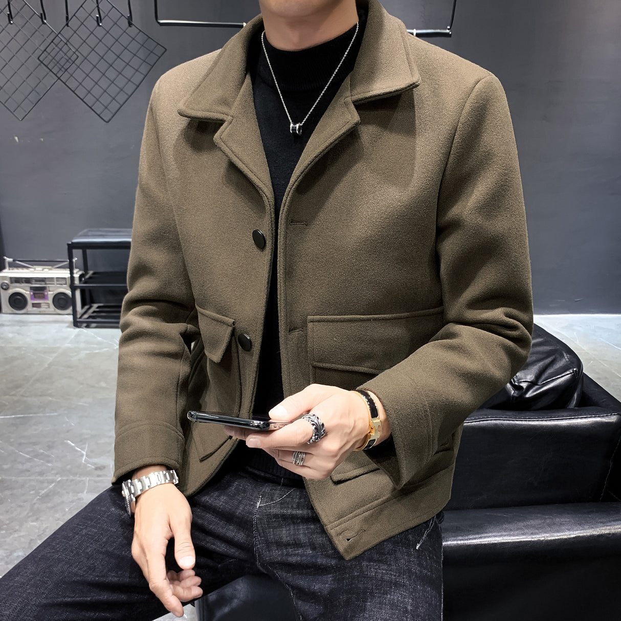 Autumn and winter new men's slim short coat