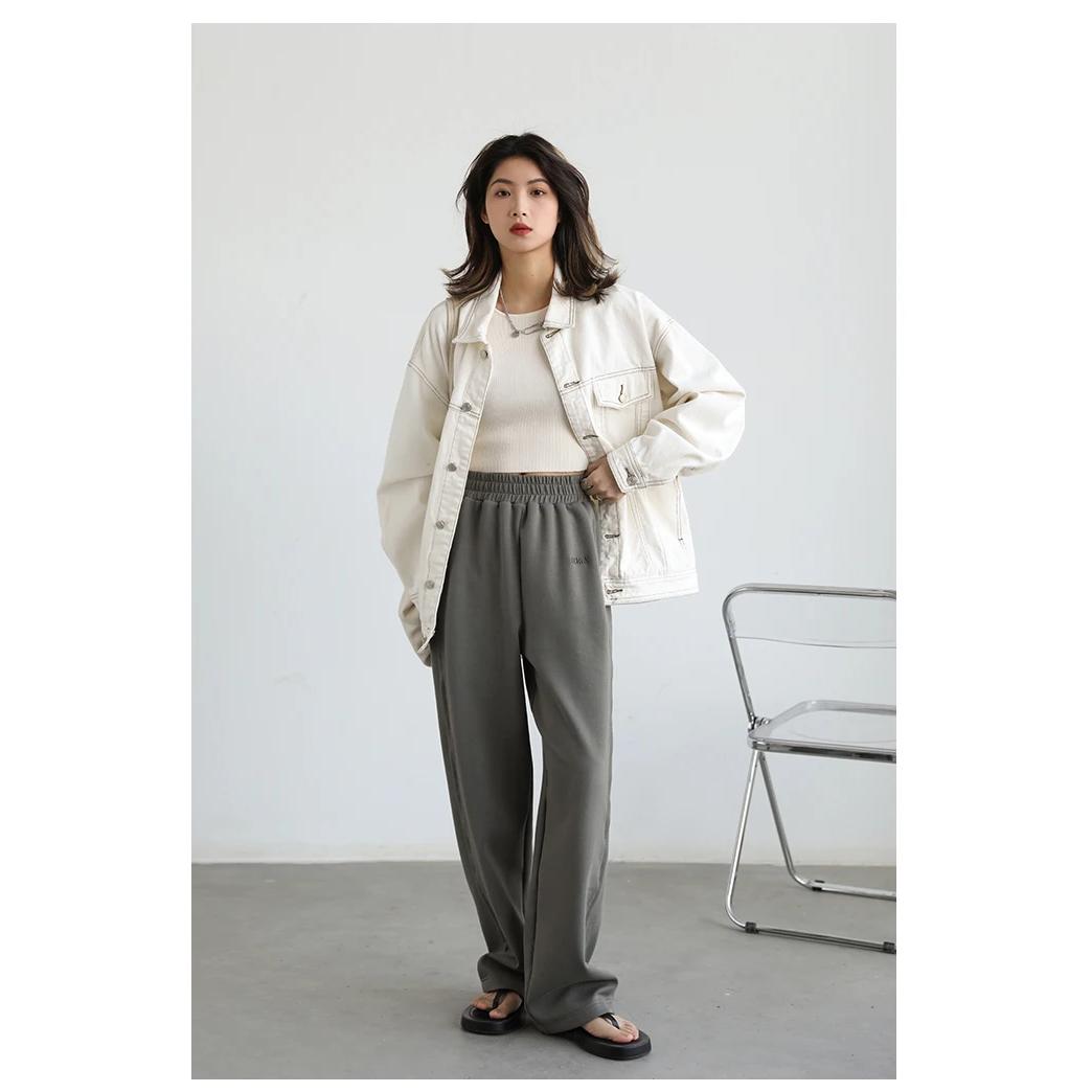 Pantalones deportivos casuales rectos de algodón con cintura elástica para mujer