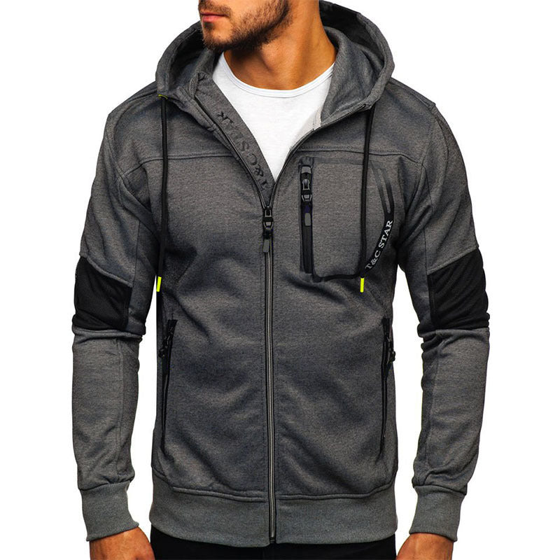 Men's Hooded Stitching Sweater Cardigan Jacket
