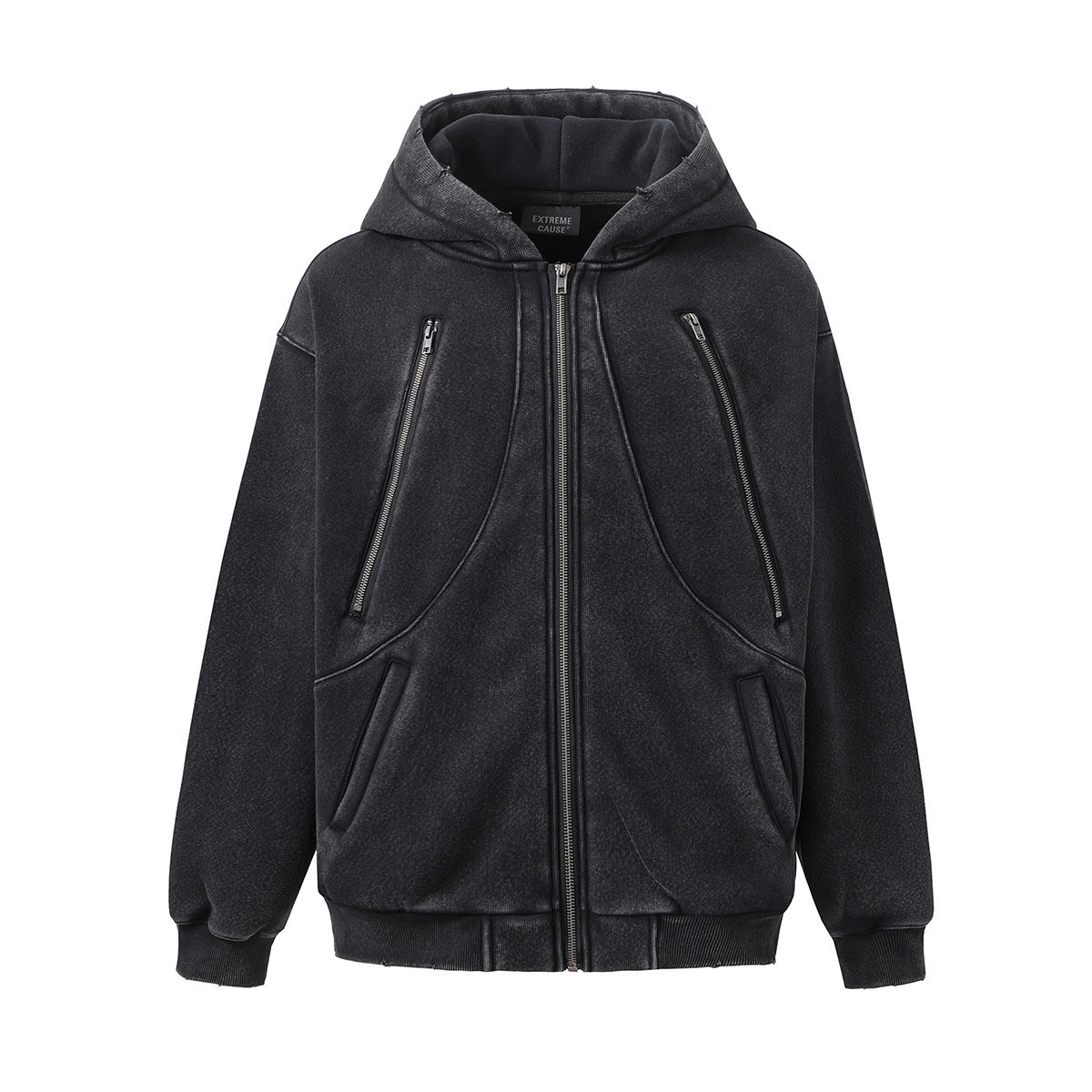 Nueva sudadera con capucha y cremallera lavada con forro polar