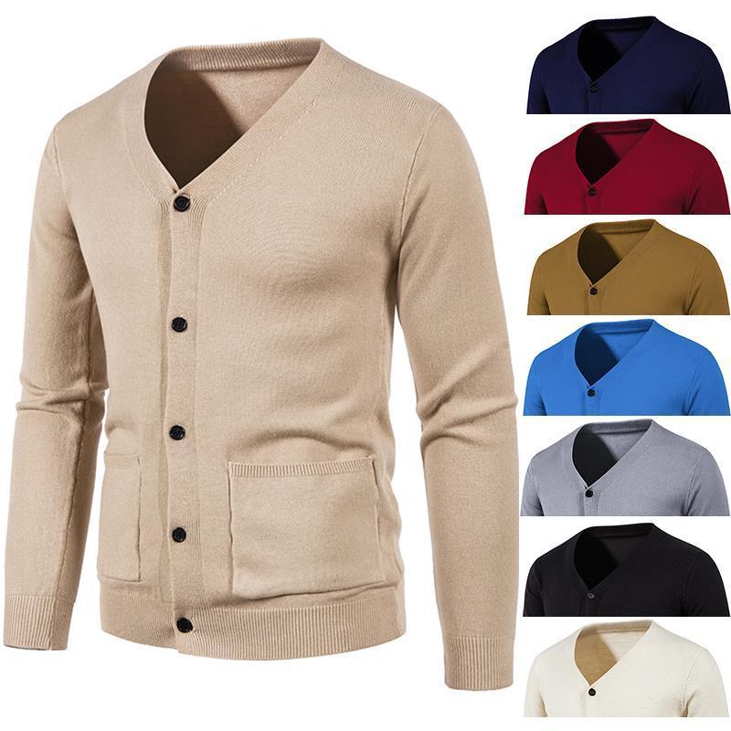 Chaqueta tipo suéter de color liso para hombre, informal, de moda europea y americana