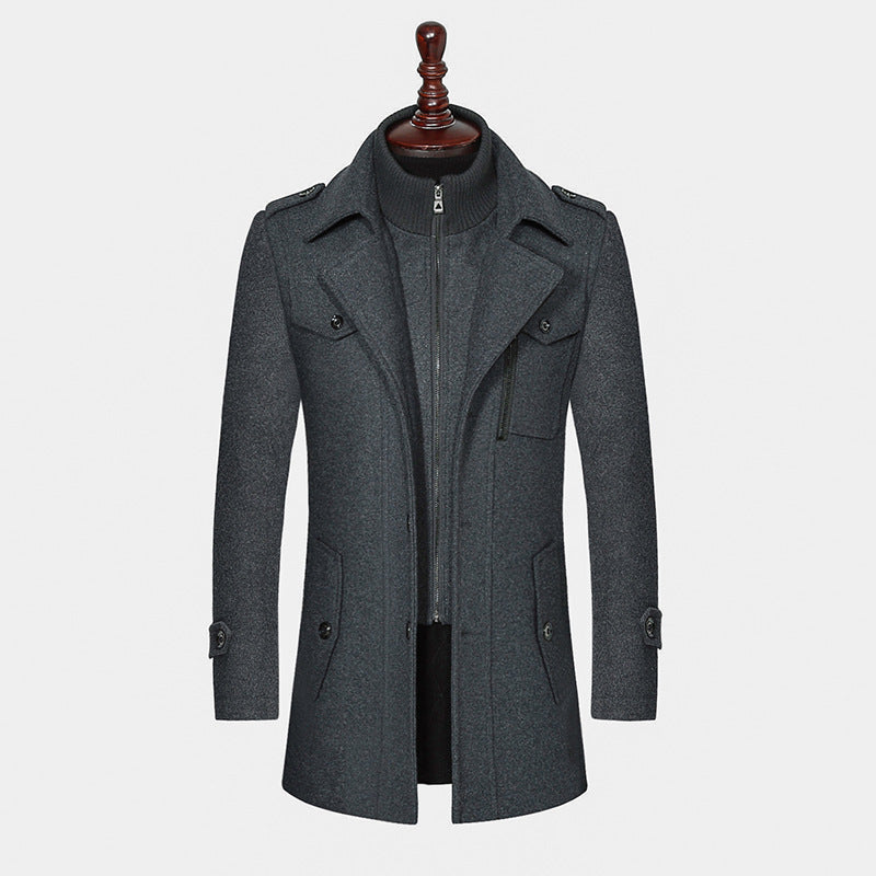 Chaqueta de lana con cuello doble y cremallera vertical estándar para hombre