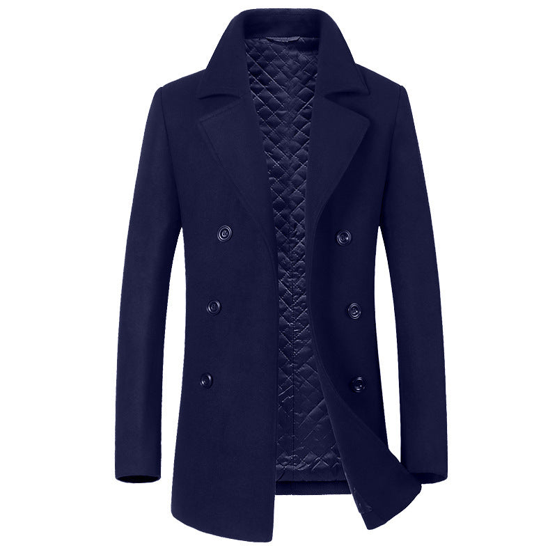 Medium length casual wool coat with cotton