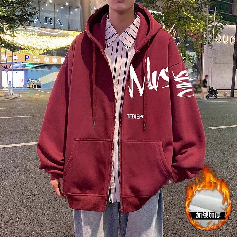 Chaqueta tipo cárdigan con cremallera completa y estampado de letras estilo Hong Kong