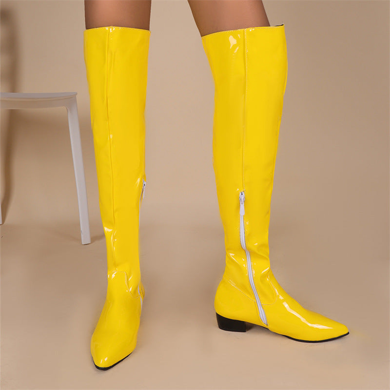 Botas por encima de la rodilla para mujer, informales, de tacón bajo, en color caramelo, con cremallera, talla 40-48